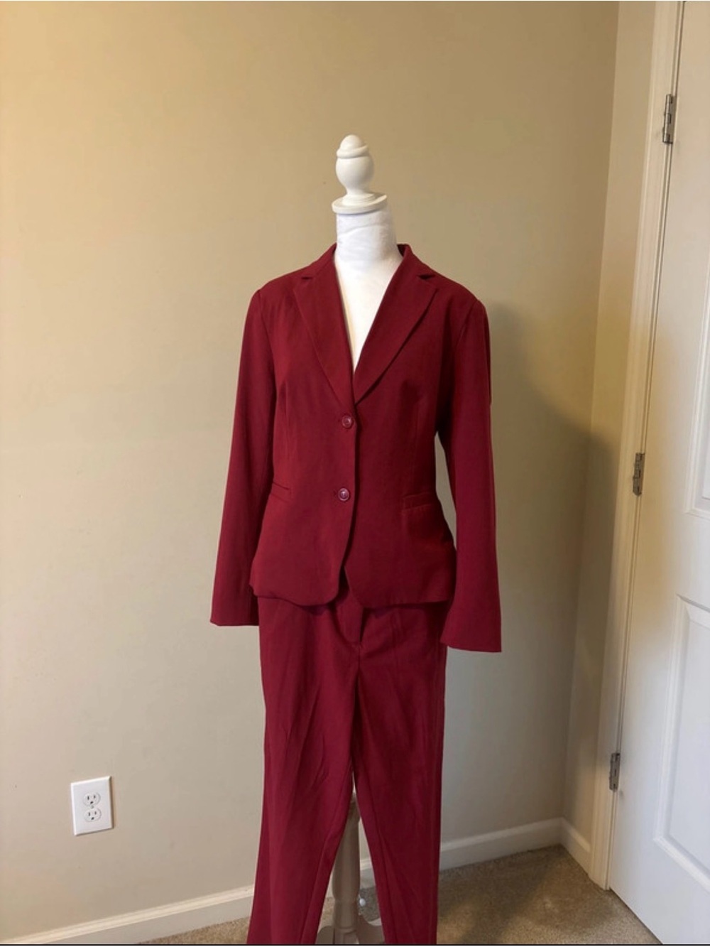 Chadwicks Deep Red Two-Button Suit Jacket and Trousers/skirt 3 pc suit